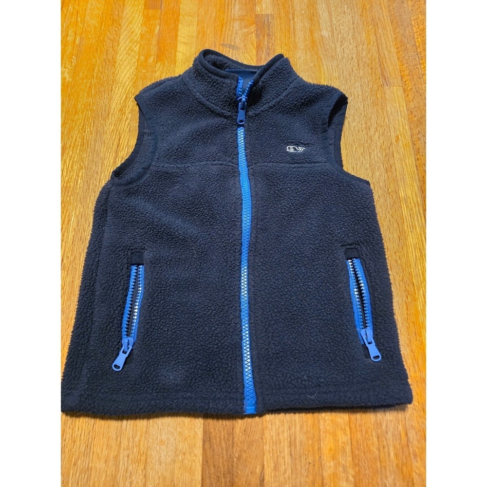 Vineyard Vines Boys 3T Navy Blue Fleece Full Zip Whale Logo Sleeveless Vest